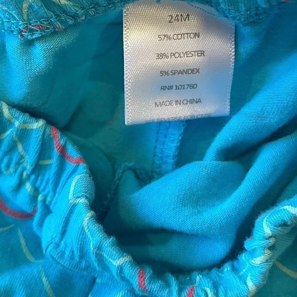 Girls casual pull-up light blue mermaid scale pants leggings cotton blend 24 M - Picture 2 of 9